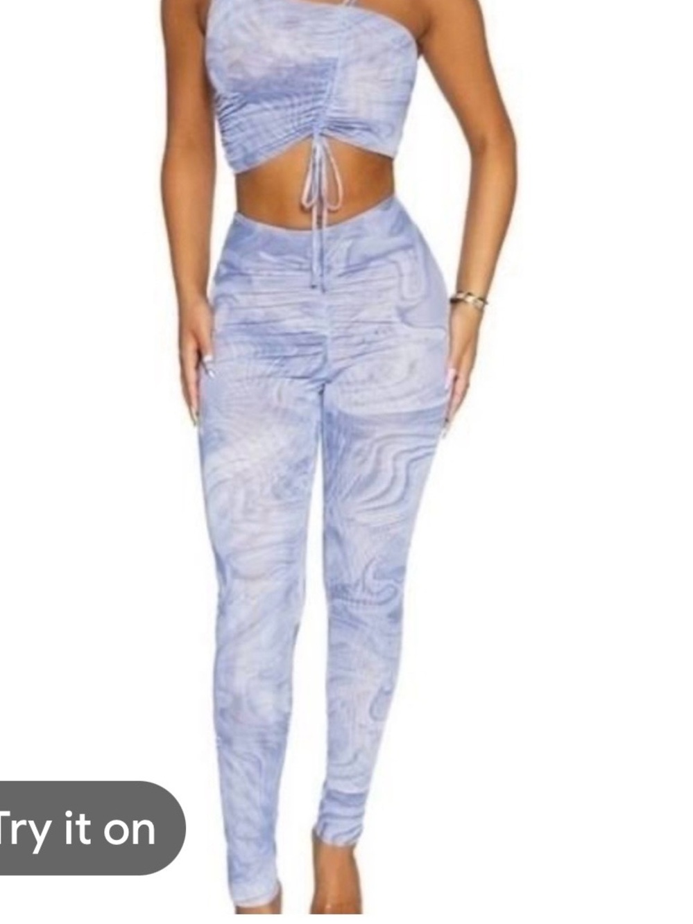 naked wardrobe Light Blue Marble-Print Skinny Pants